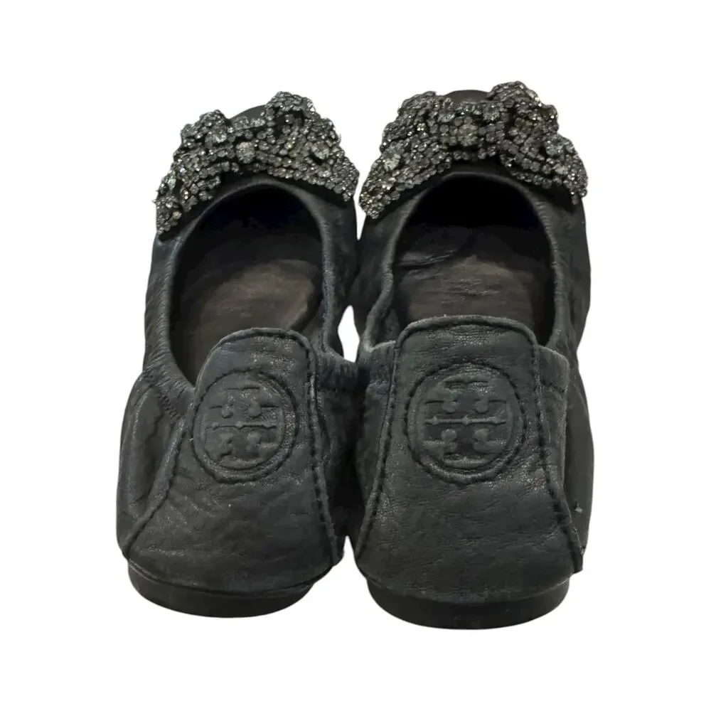 Tory Burch Eddie V Embellished Bow Ballet Flats Black Women’s 6.5M